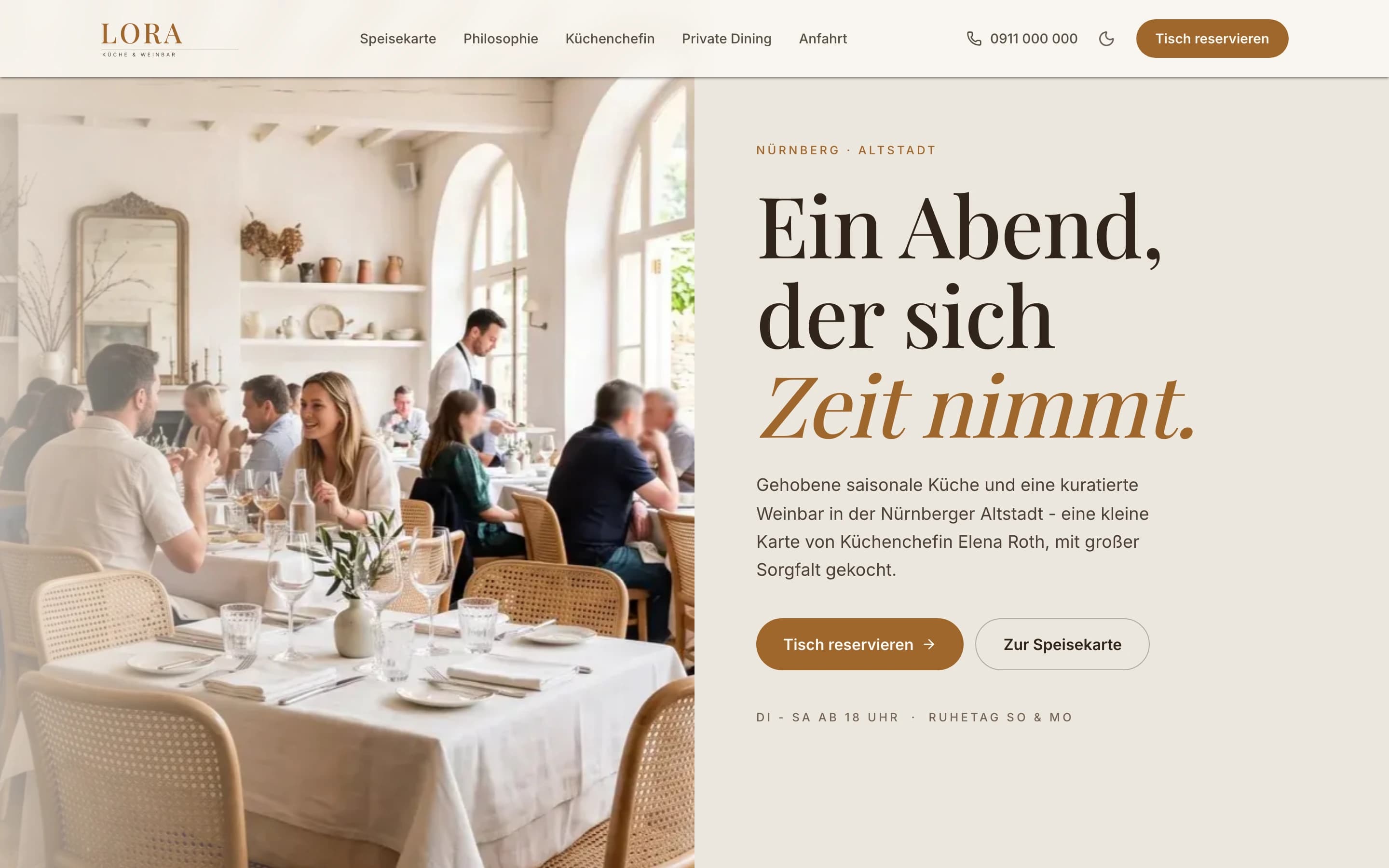 LORA - Startseite des Gastronomie-Showcases