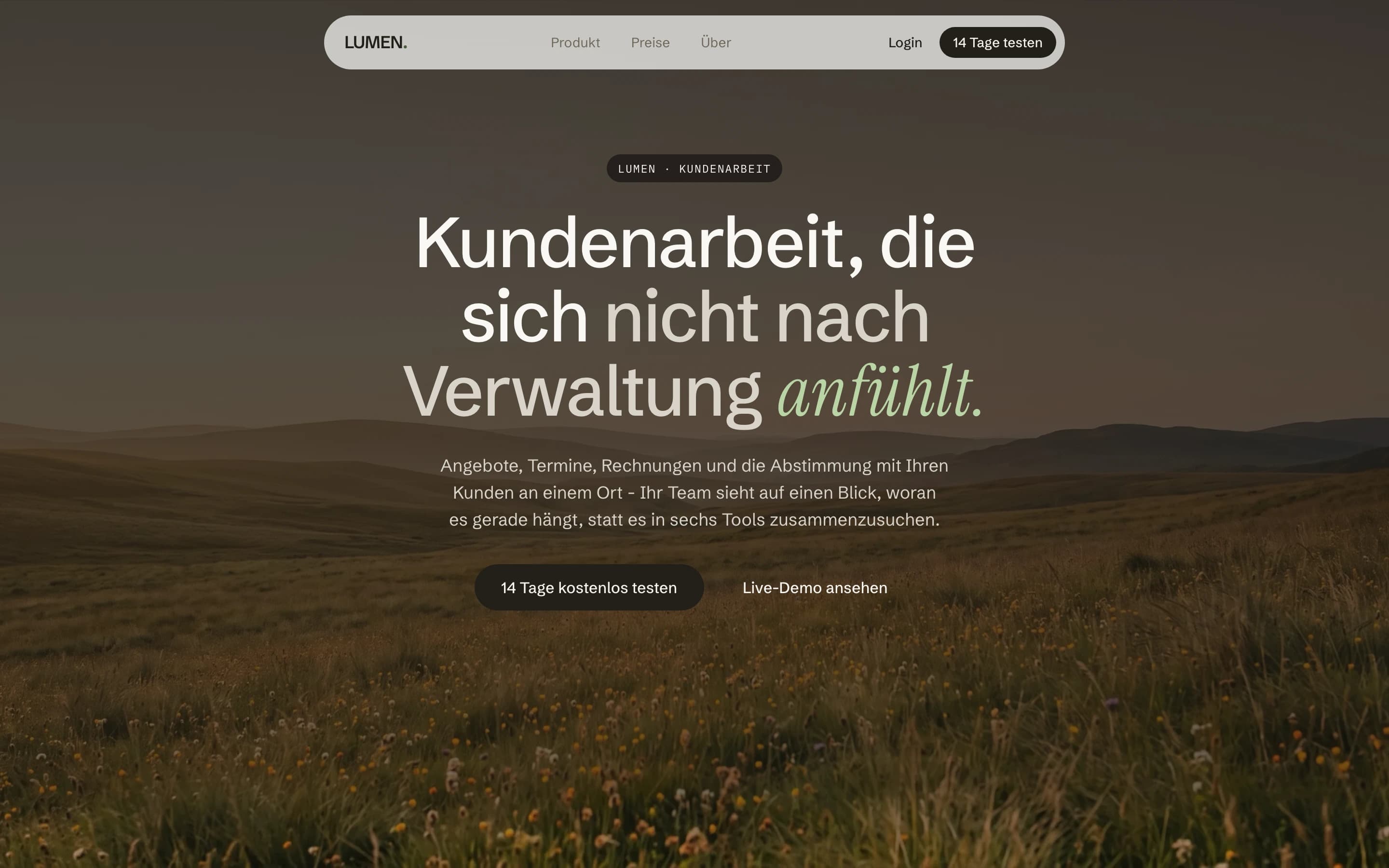 LUMEN - Startseite des SaaS-Showcases