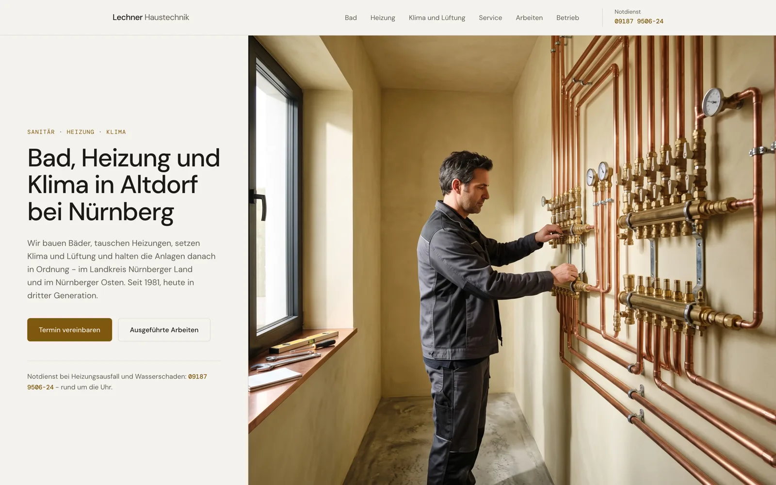 Plumbing and heating company - sector template home page